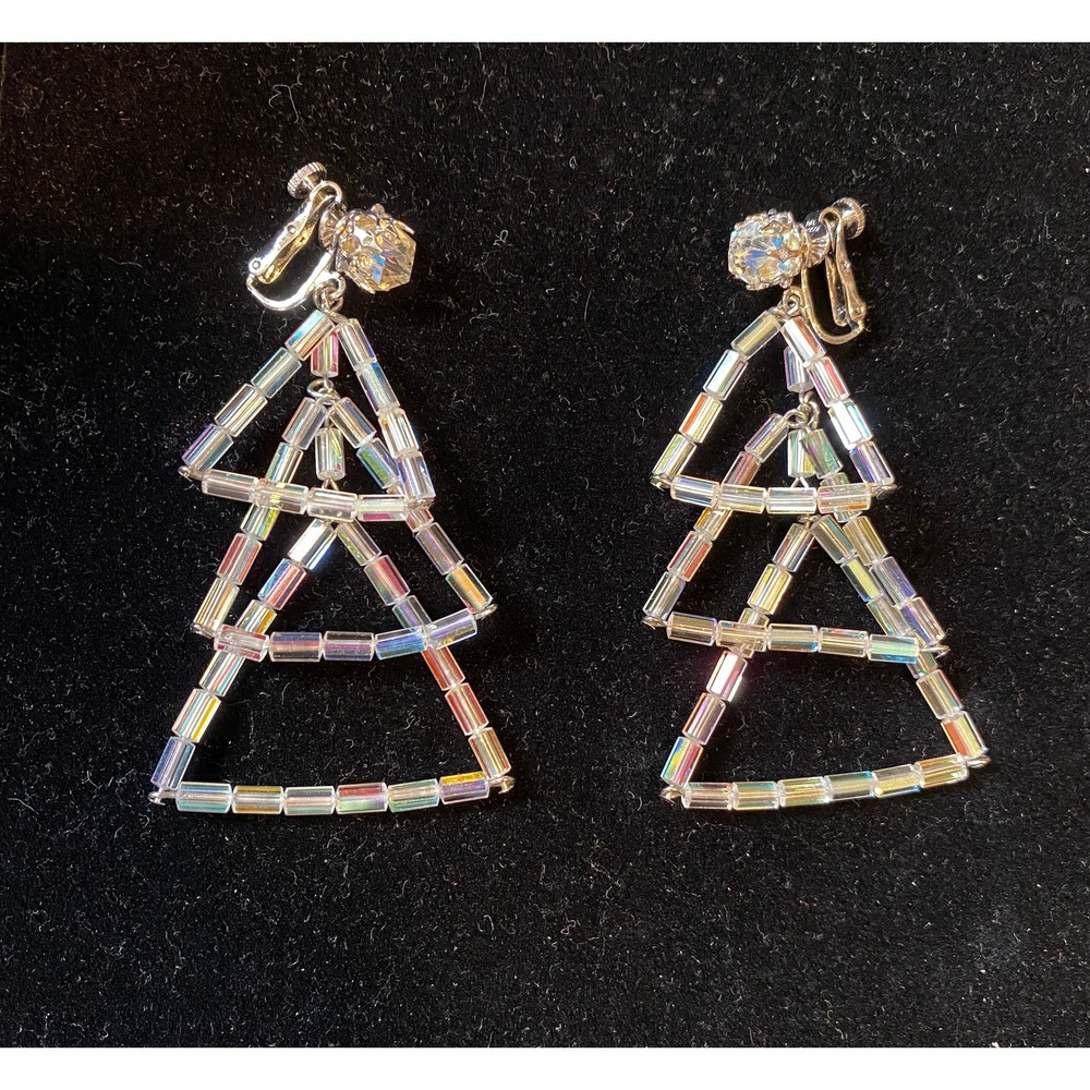 Vendome Aurora‎ Borealis Crystal Triangle Dangle Earrings